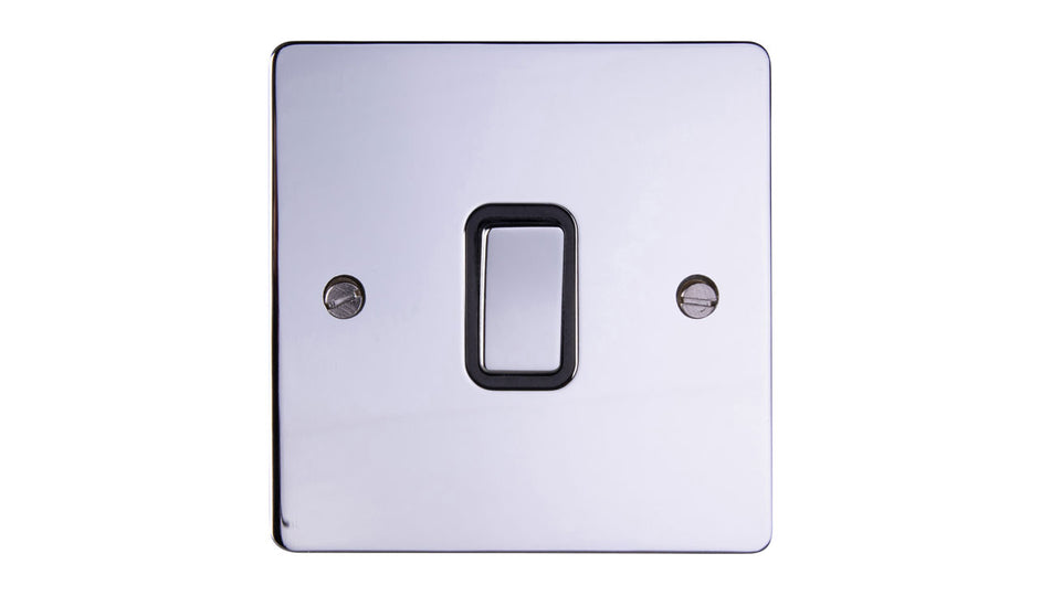 Deta 8106SCB Plate Switch 1 Gang Intermediate 10A Satin Chrome/ Black Insert