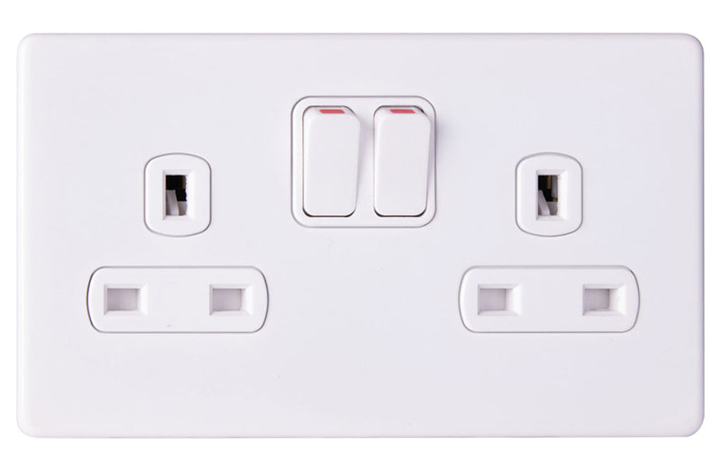 Deta 8532WHW Switched Socket 2 Gang DP 13A White/ White Insert