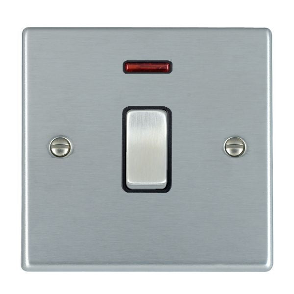 Hamilton 76DPNSC-B Switch 1 Gang DP Neon 20A 88 X 88mm Satin Chrome/Black Insert