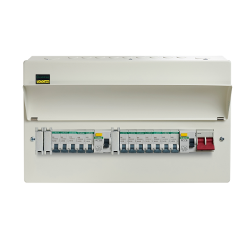 Crabtree LSDR15BUB12 15 Way Dual RCD Consumer Unit 100A Main Switch, 63A 30mA RCDs, Flexible Configuration with 12 MCBs