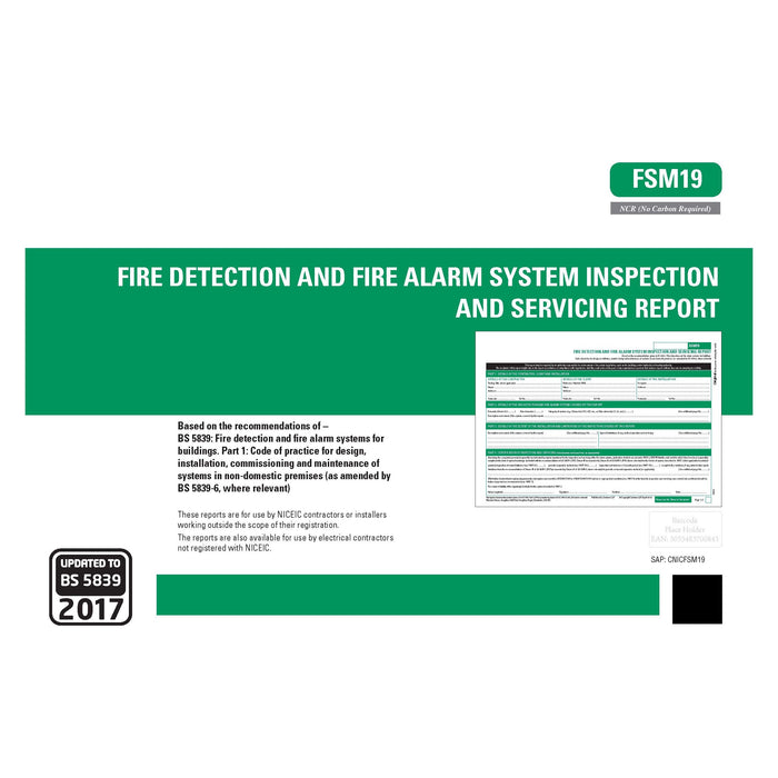 NICEIC CNICFSM Fire Detection and Fire Alarm System Inspection and Servicing Report - FSM19