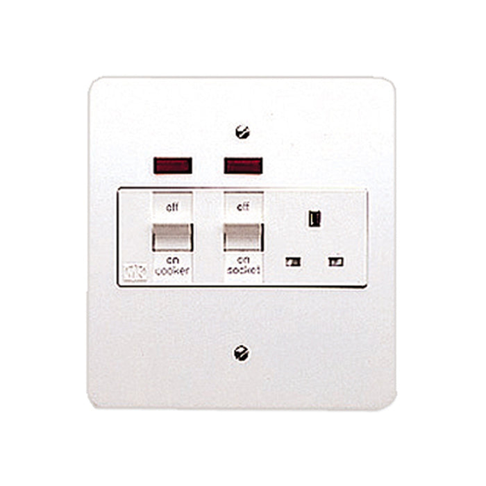 MK Electric K5001WHI Cooker Control Switch DP Main Switch & Socket Neon 45A Metal White