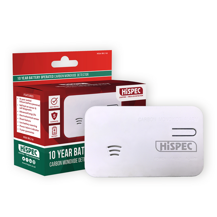 Hispec HSA/BC/10 Battery Operated Carbon Monoxide Detector with 10 Year Lithium Battery White