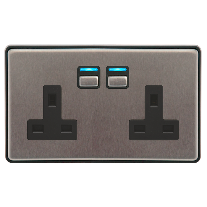 Lightwave L42 2 Gang Smart Series Socket Stainless Steel