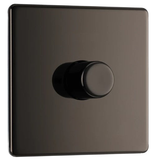 Luceco FBN81P Dimmer Switch 1 Gang 2 Way Push On/Off 400W Black Nickel