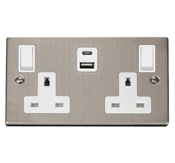 Click Scolmore VPSS786WH Deco Socket 2 Gang Switched & USB 13A