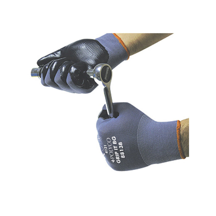 Polyco 8 GRIP IT GLOVE 8812B BLUE Grip-it Seamless Knitted Lightweight Nylon Glove Blue/Grey Size 8