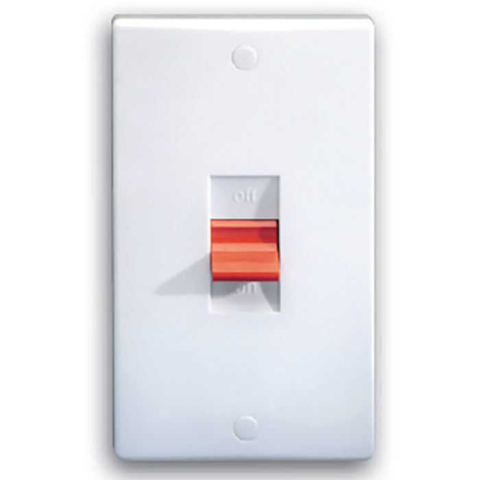 Newlec NLSL8345/2 Switch Vertical Double Pole Slimline Curved Edge 2 Gang 45A White