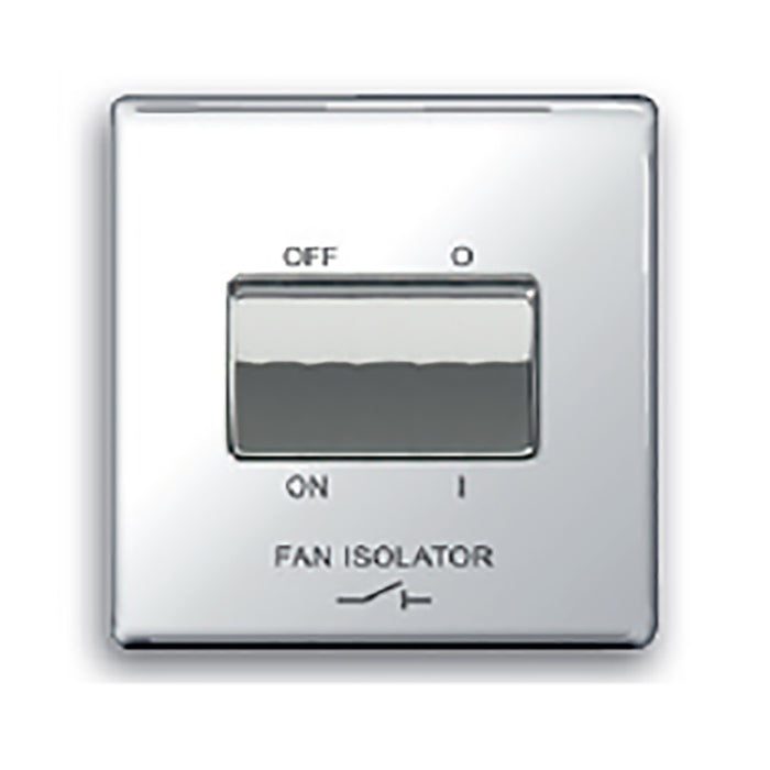 Newlec NLFP89FANPC Switch Fan Isolator Decorative Flatplate Pole 3 Pole 10A Polished Chrome