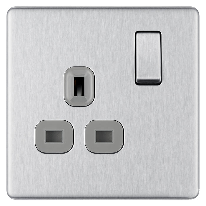 Newlec NLFP8900/1BS Socket Outlet Switched Double Pole Flatplate Screwless 1 Gang 13A Brushed Steel