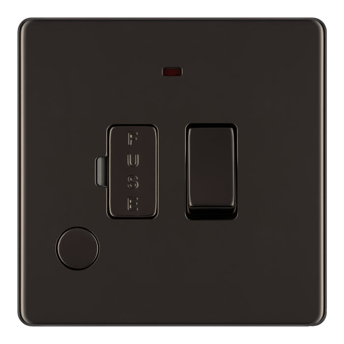 Newlec NLFP8913/SNFBN Connection Unit Switched Decorative Flatplate Screwless 13A Black Nickel with LED+Flex-Outlet