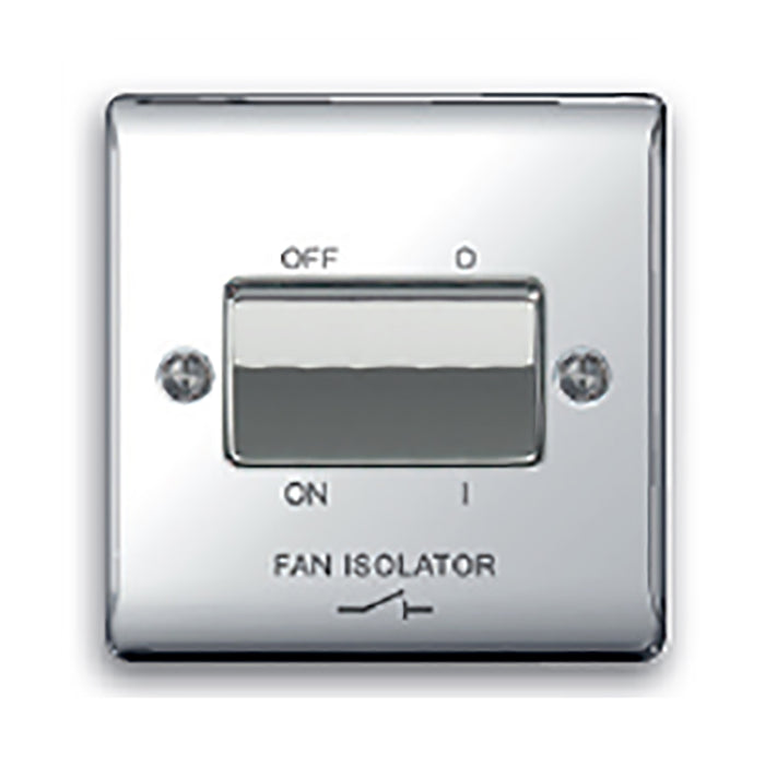 Newlec NLRE89FANPC Switch Fan Isolator Decorative Raised Edge Pole 3 Pole 10A Polished Chrome