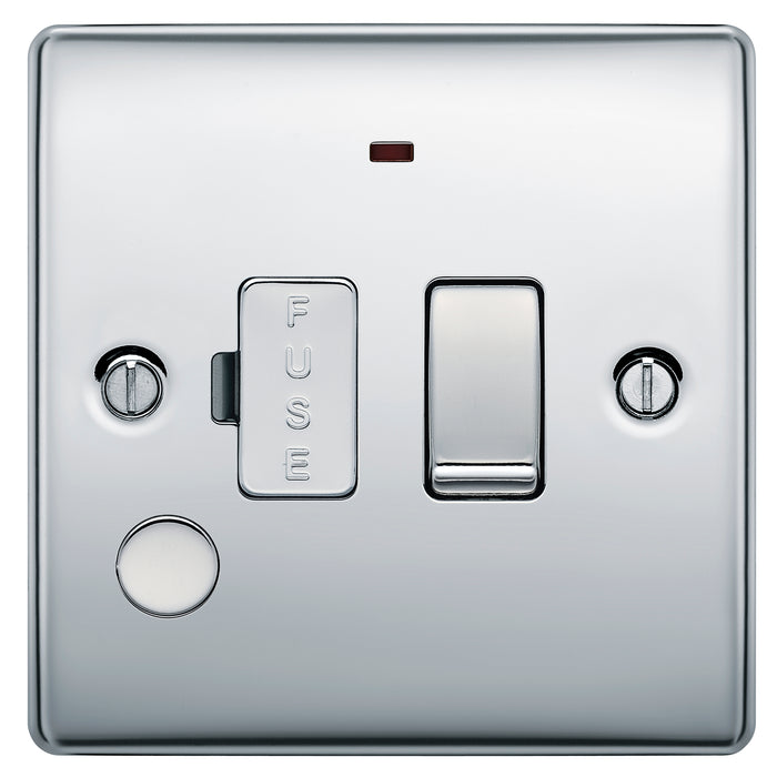 Newlec NLRE8913/SNFPC Connection Unit Switched Decorative Raised Edge 13A Polished Chrome with LED+Flex-Outlet