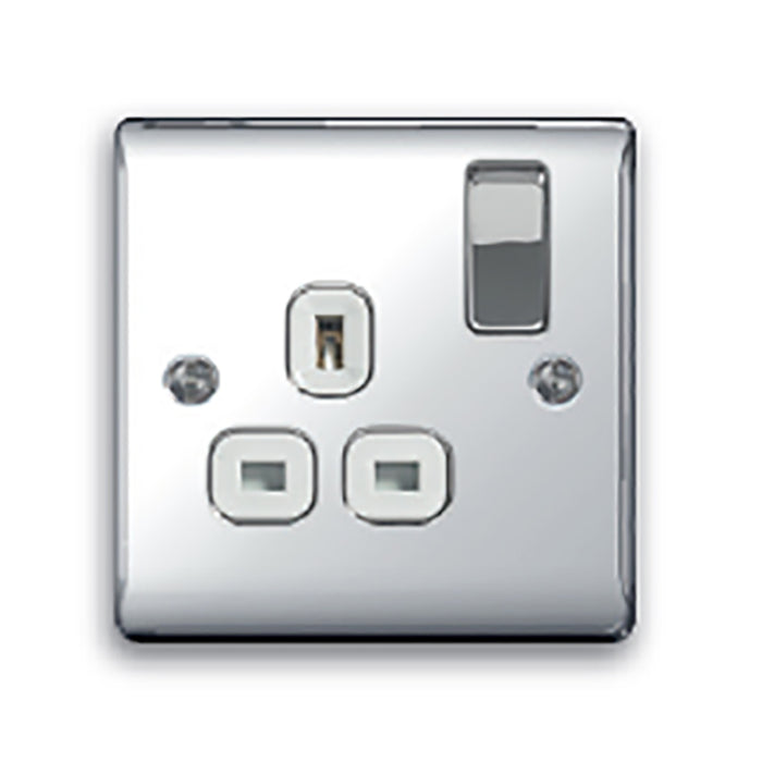 Newlec NLRE8900/1PC Socket Outlet Switched Double Pole Raised Edge 1 Gang 13A Polished Chrome