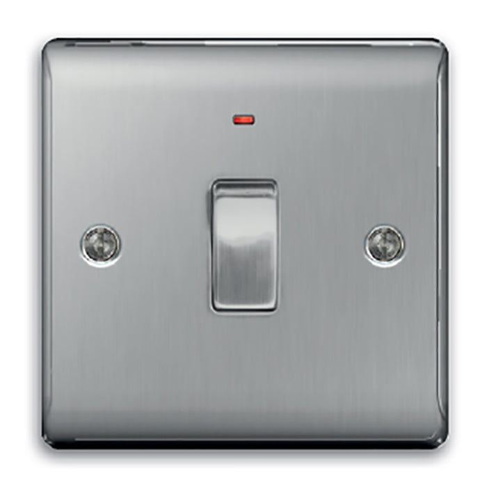 Newlec NLRE8920/SNBS Switch Double Pole Decorative Raised Edge 1 Gang 20A Brushed Steel with LED