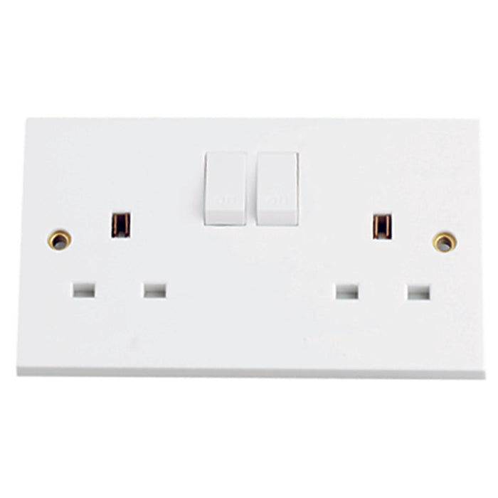 Newlec NL8300/2DP Socket Outlet Switched Square Edge Double Pole 2 Gang 13A White
