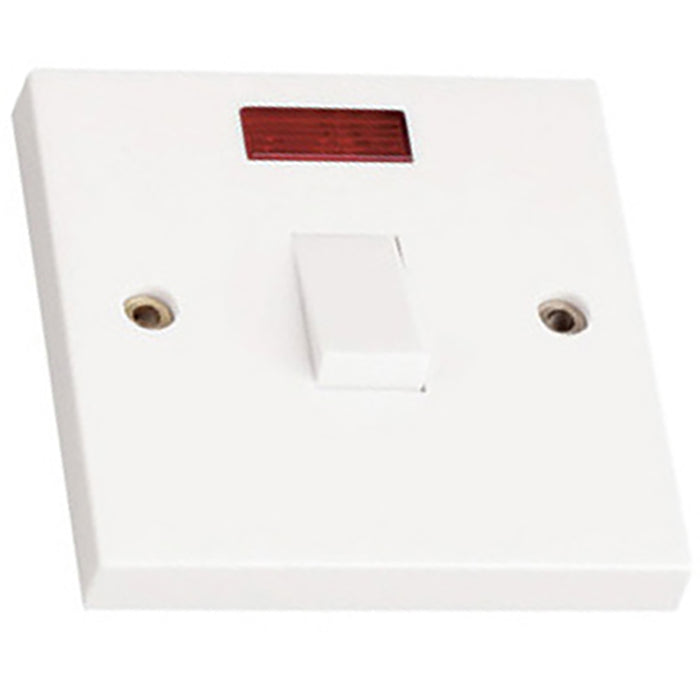Newlec NL8320SN Switch Double Pole Square Edge 1 Gang 20A White with Neon