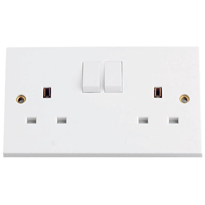Newlec NL8300/2 Socket Outlet Switched Square Edge Single Pole 2 Gang 13A White