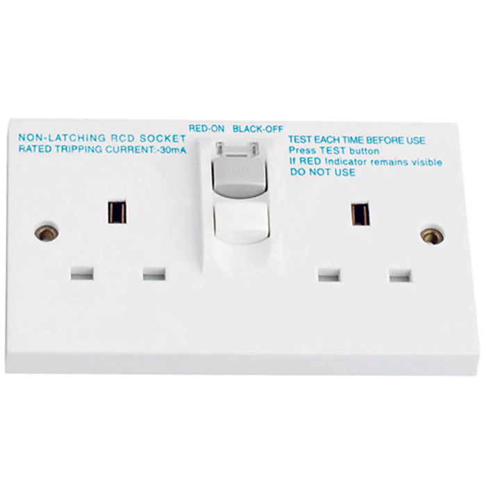 Newlec NL8300/2RCD Socket Unswitched RCD Non-Latching Square Edge 2 Gang 13A White