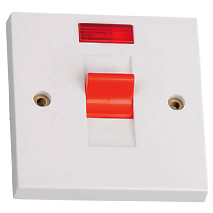 Newlec NL8345/1N Switch Double Pole Square Edge 1 Gang 45A White with Neon