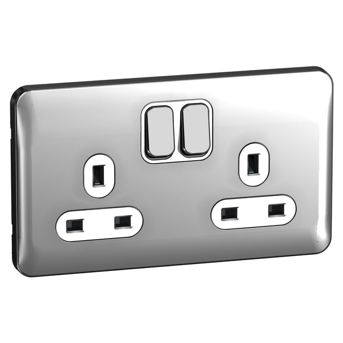 Schneider GGBL3020WPCS Lisse Switched Socket 2-Gang 13A Polished Chrome