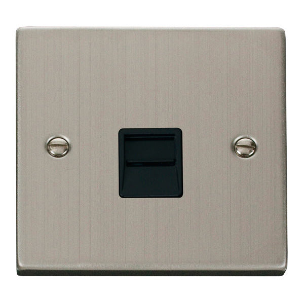 Click Scolmore VPSS125BK Telephone Socket Secondary Single Sstainless Steel Black Insert Victorian