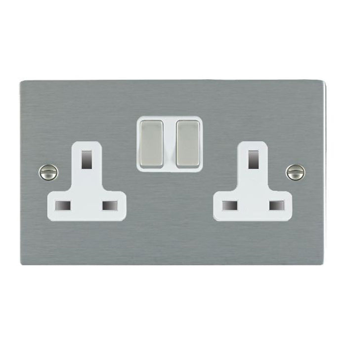 Hamilton 84SS2SS-W Socket 2 Gang Switched 13A Satin Steel/White Insert
