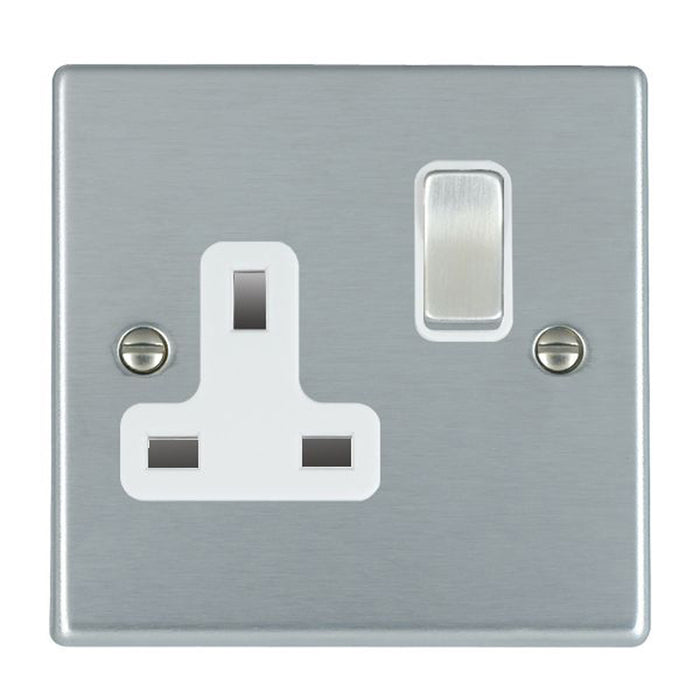 Hamilton 76SS1SC-W Socket 1 Gang Switched 13A Satin Chrome/White Insert