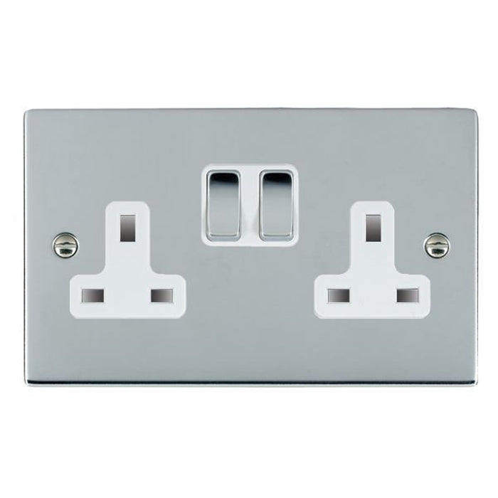 Hamilton 87SS2BC-W Socket 2 Gang Switched 13A Bright Chrome/White Insert