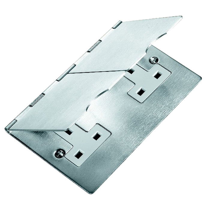 Hamilton 84DUS99W Socket 2 Gang Unswitched Floor 13A 94 x 144mm Satin Steel White