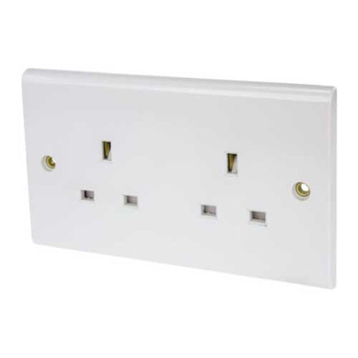 Deta S1208 Socket 2 Gang Unswitched 13A White Moulded