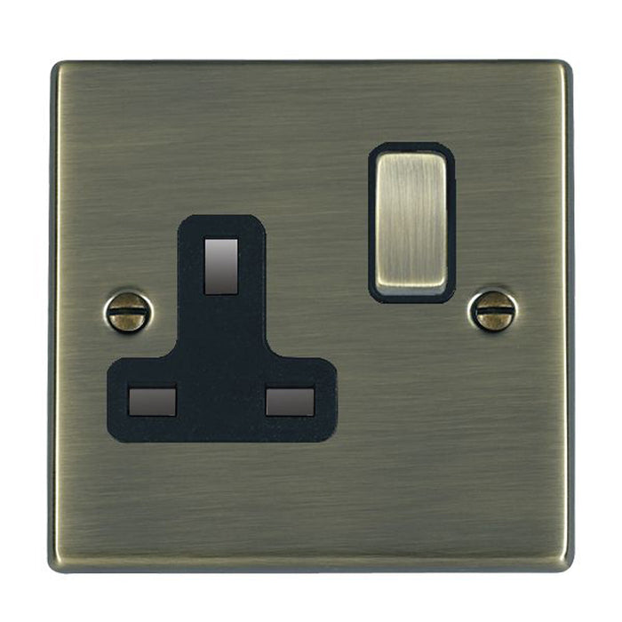 Hamilton 79SS1AB-B Socket 1 Gang Switched 13A Antique Brass/Black Insert
