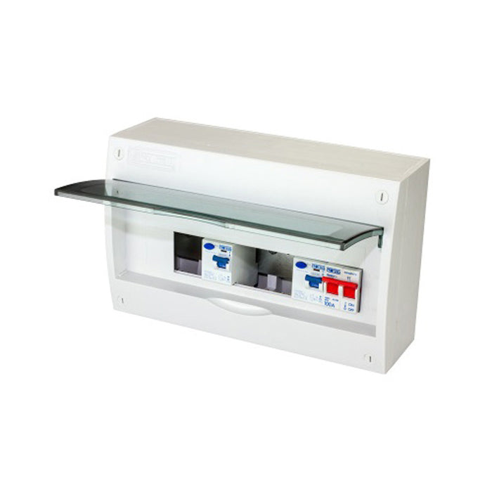 Luceco CFUDP18608SPD Consumer Unit Dual RCD 8 MCBs Upopen 8 Way 1 x 80A 1 x 63A Surge Protection Device