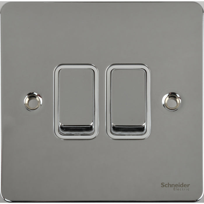 Schneider GU1222WPC Ultimate Flat Plate 2 Way Plate Switch 2 Gang Chrome