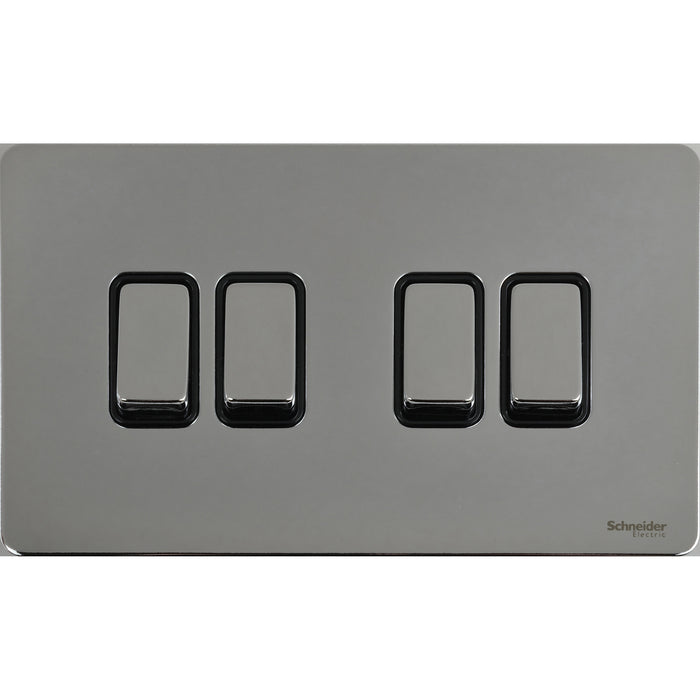 Schneider GU1442BPC Ultimate Screwless Flat Plate, 1-Pole 2 Way Plate Switch, 4 Gang, Chrome