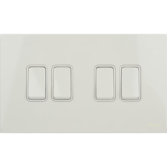 Schneider Electric GU1442WPW Ultimate Screwless Flat Plate Switch 4-Gang 2-Way 16A 230VAC Painted White