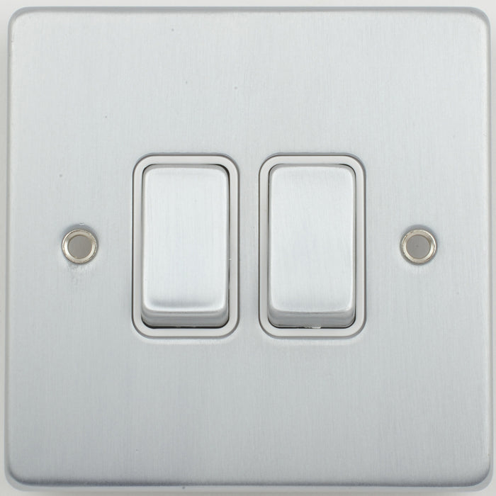 Schneider Electric GU1522WBC Ultimate Low Profile Plate Switch 2-Gang 2-Way 16A 230VAC White Insert Brushed Chrome
