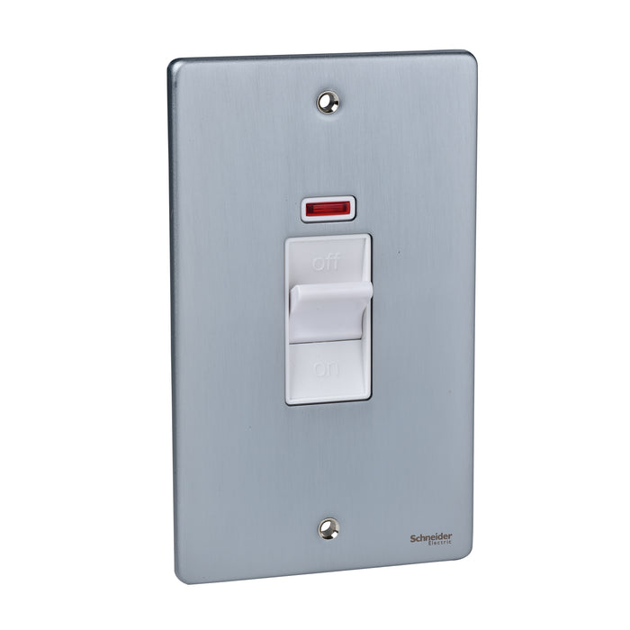 Schneider GU4521WBC Control Switch 2 Gang DP Low Profile Neon 50A Brushed Chrome White Insert