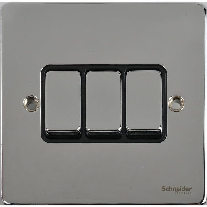 Schneider GU1532BPC Ultimate Low Profile 2 Way Plate Switch 3 Gang Chrome