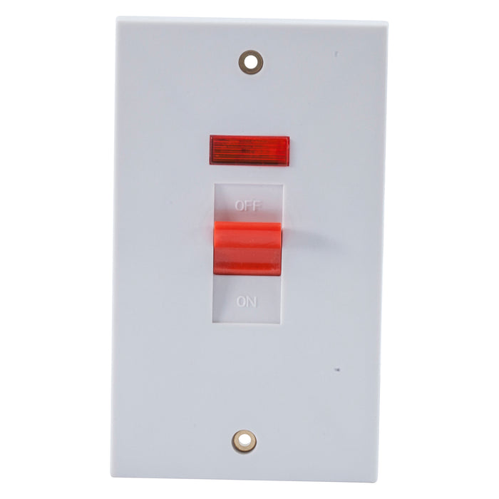 Newlec NL8345/2N Switch Double Pole Vertical Square Edge 2 Gang 45A White with Neon