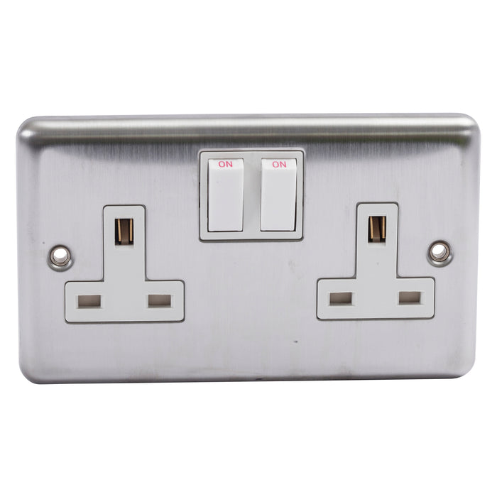 Newlec NLBS8900/2 Socket Outlet Switched Double Pole Decorative 2 Gang 13A Brushed Steel