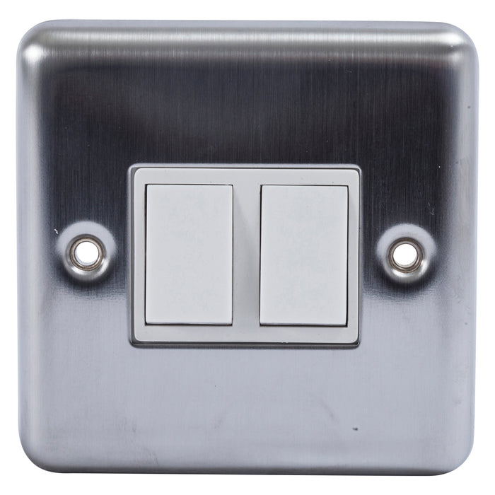 Newlec NLBS8910/22 Switch Plate Decorative 2 Gang 2 Way 10A Brushed Steel