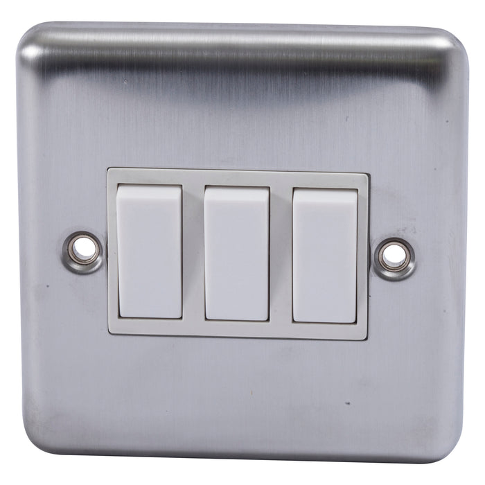 Newlec NLBS8910/32 Switch Plate Decorative 3 Gang 2 Way 10A Brushed Steel