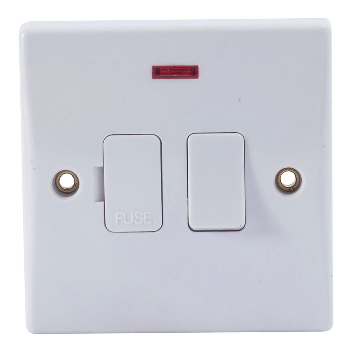 Newlec NLSL8313/SNF Connection Unit Fused Switched Outlet Slimline Curved Edge 13A White with Neon+flex