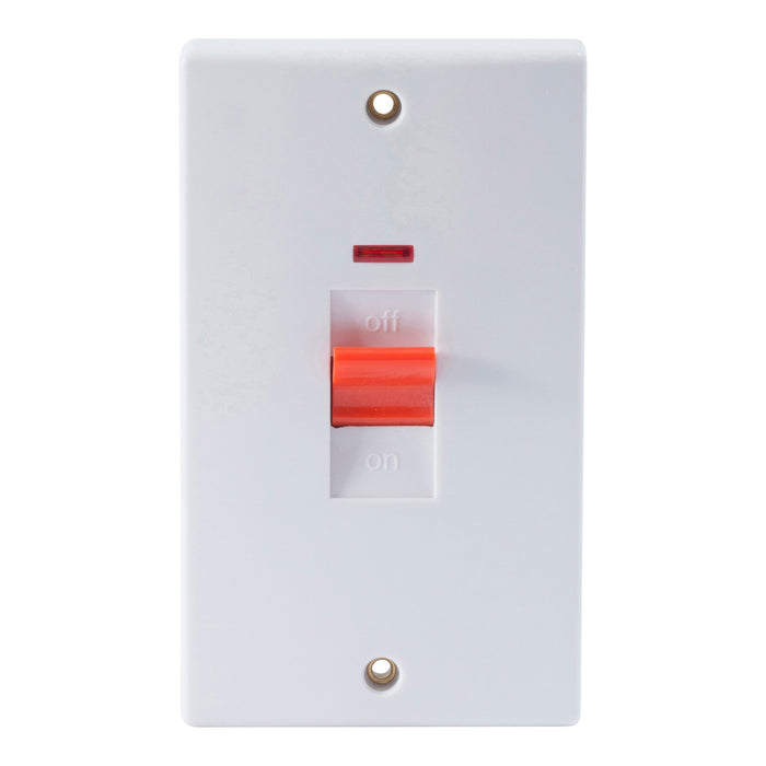 Newlec NLSL8345/2N Switch Vertical Double Pole Slimline Curved Edge 2 Gang 45A White with Neon