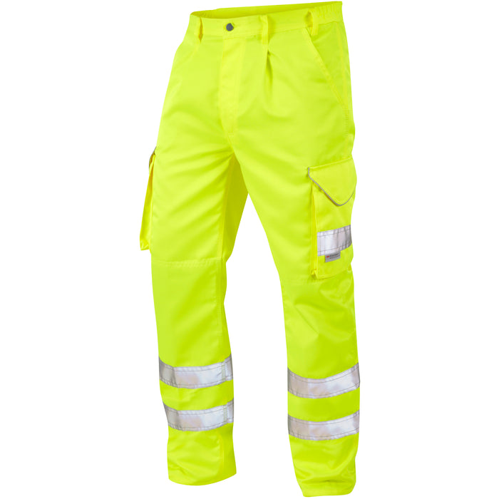 Leo Workwear CT01-Y28R Bideford Regular Fit Polycotton Hi Vis Cargo Trousers 28" Yellow