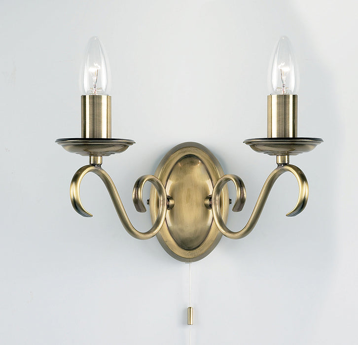 Endon 2030-2AN 55905 Bernice 2 Light Wall Indoor Light Fitting Antique Brass