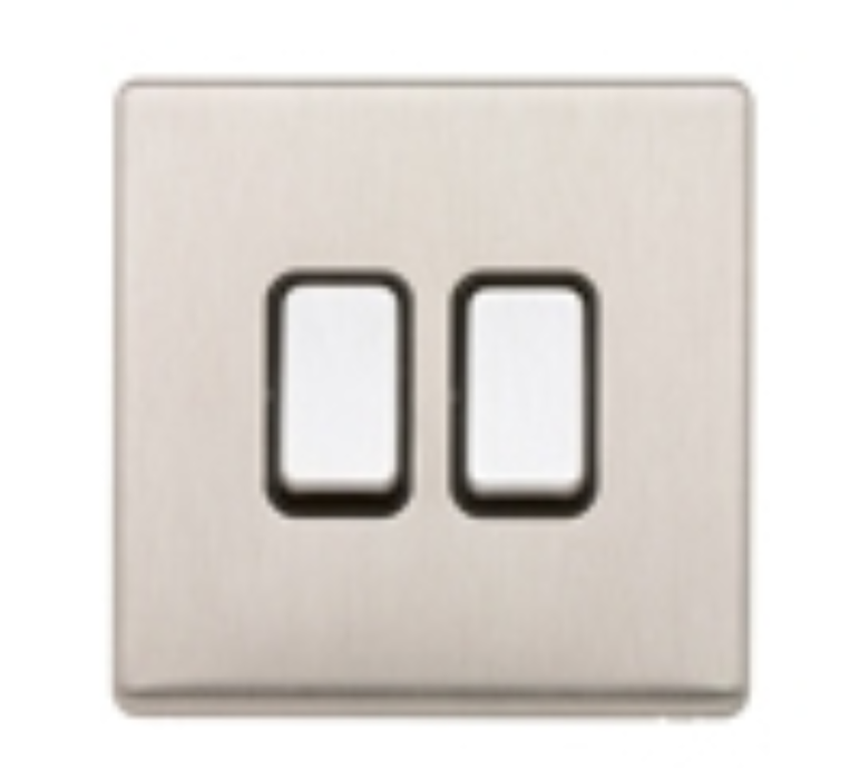 MK Electric K24372BSSB Plate Switch 2 Gang 2 Way SP 20A Brushed Stainless Steel Black Inserts