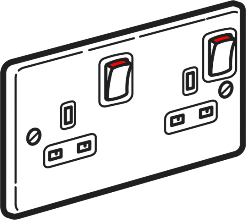 Legrand 833270 Socket 2 Gang DP Switched 13A 250V 86 x 146mm Polished Stainless Steel Safe