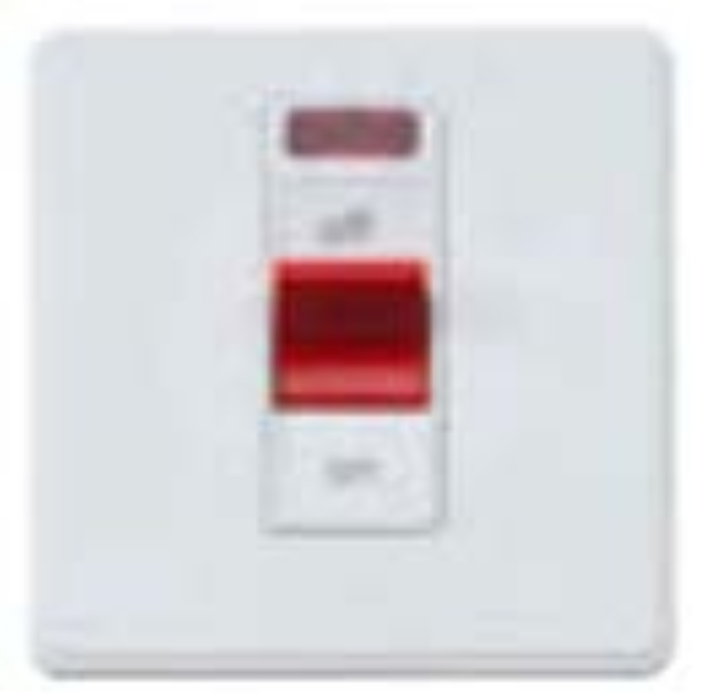 MK Electric MHFP011LTS Front Plate For 1 Gang 32A DP Switch&Neon 86X86mm Lighting Silver